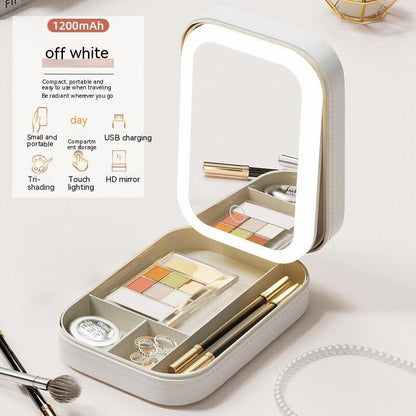Portable makeup storage box with LED light mirror - MerMoh