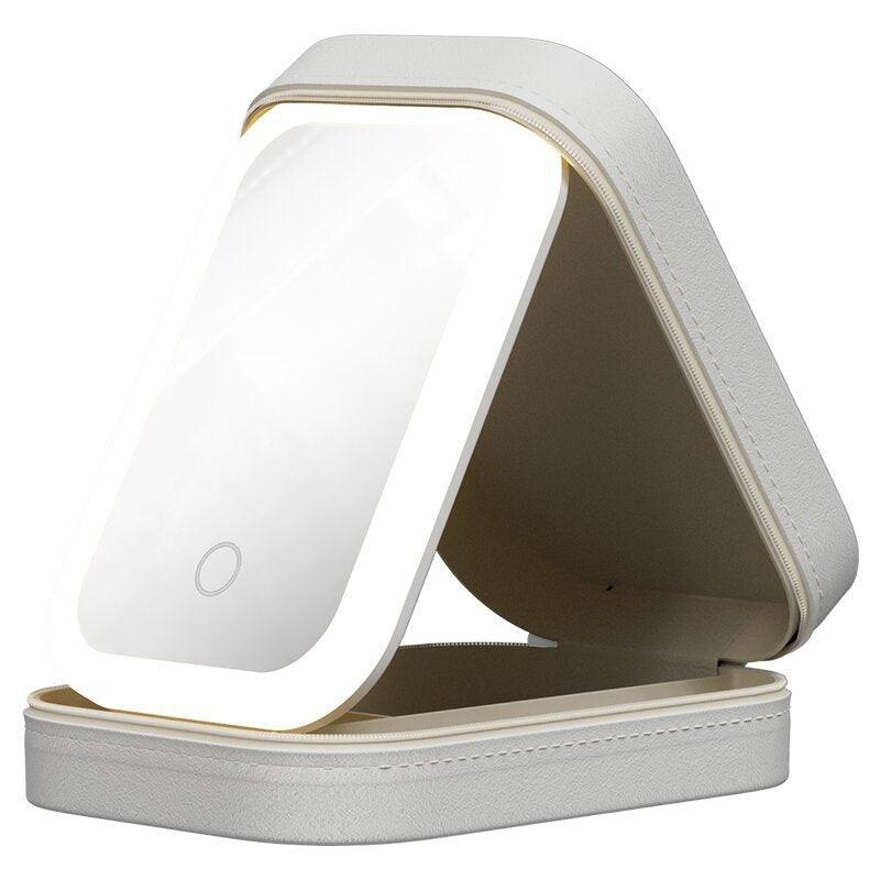 Portable makeup storage box with LED light mirror - MerMoh