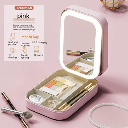 Portable makeup storage box with LED light mirror - MerMoh